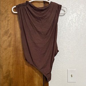 Fashion Nova Brown Asymmetric Sleeveless Bodysuit